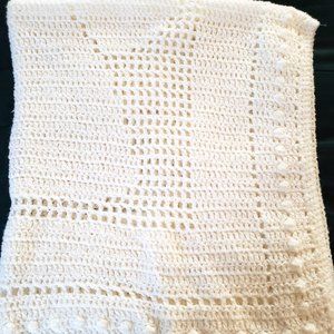 Handmade ANGEL Crochet White Yarn Large Rectangle Child Kid Baby Lap Blanket